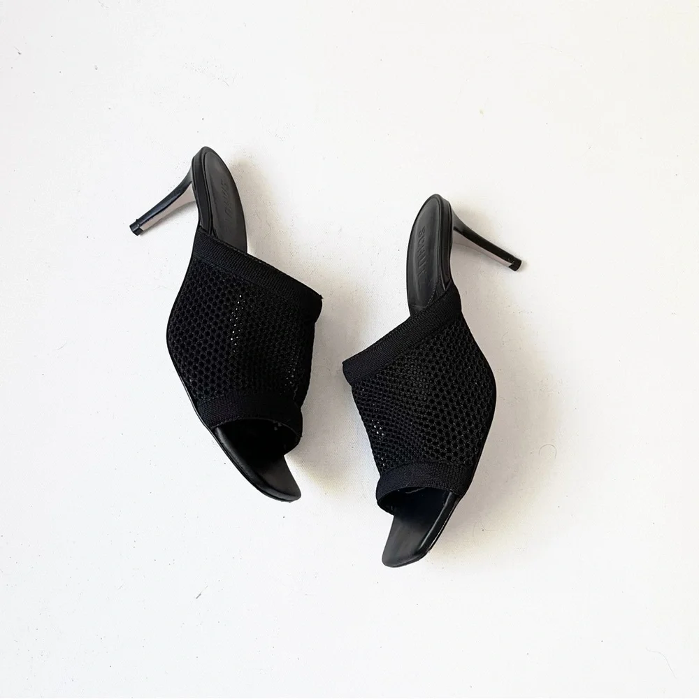 Schutz SINARA KNIT SANDAL Black Heels Leather Size 7.5 - Picture 4 of 9